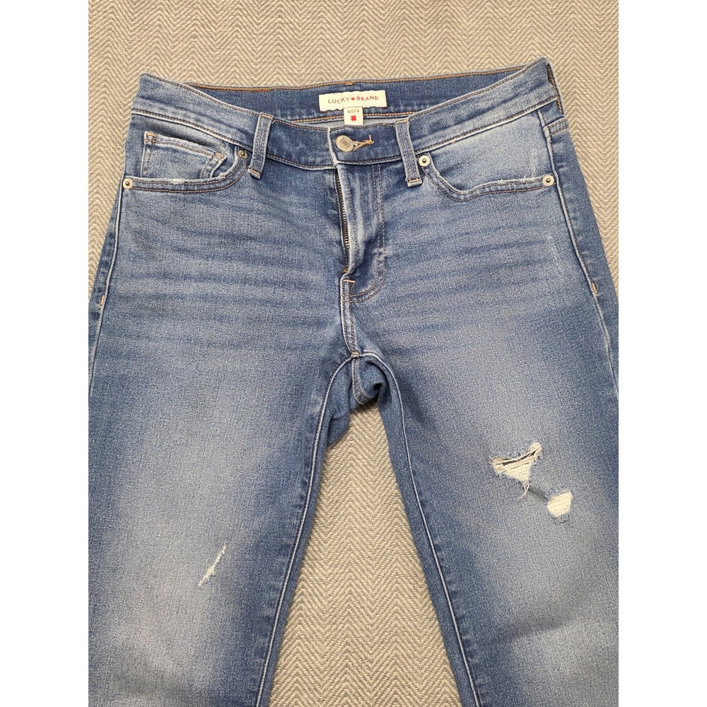 Lucky Brand Sweet Mid Rise Straight Jeans Medium Wash Distressed Blue Size 4/27 - Picture 9 of 12